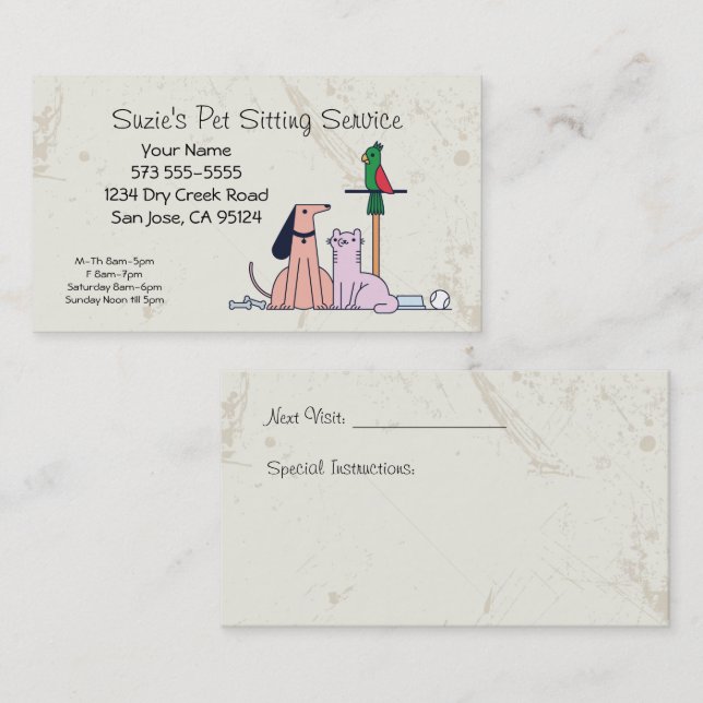 Hunde Katzen-Bird-Sitzungs-Service-Visitenkarte Visitenkarte (Vorne/Hinten)