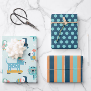 Hunde Katzen Vögel Geschenkpapier Set