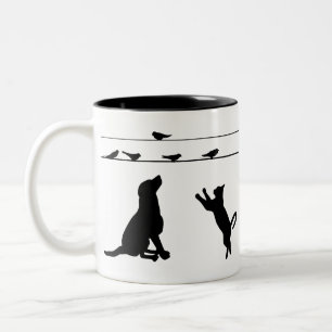 Hunde Katzen Vögel Silhouetten Haustiere Welpen Zweifarbige Tasse