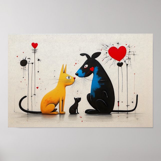 Hunde-Katzenposter: Inspiriert von Miró Poster (Vorne)