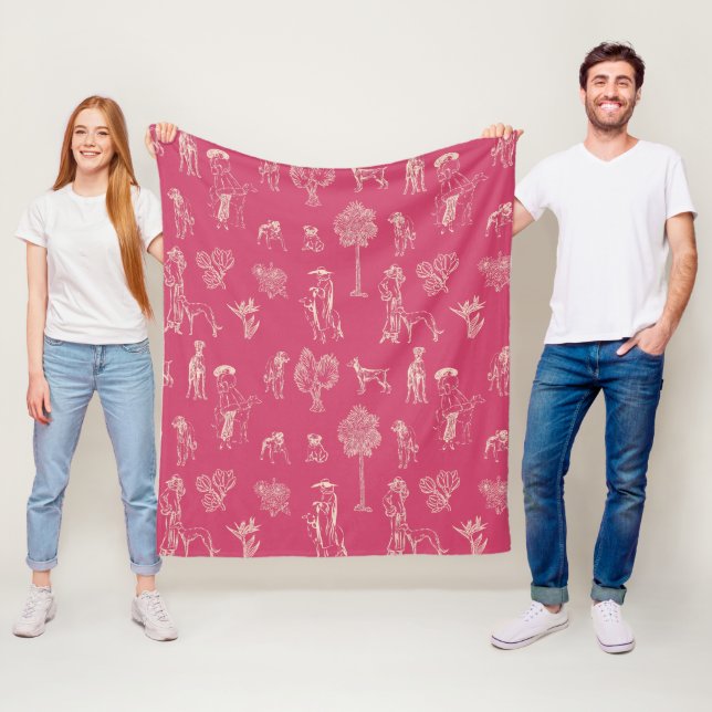 Hunde Lady Toile de Jouy Dark Pink Color Fleecedecke (Beispiel)