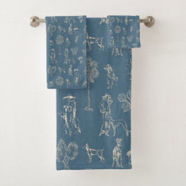 Hunde Lady Toile de Jouy Dark Türkise Badhandtuch Set