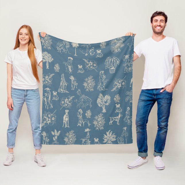 Hunde Lady Toile de Jouy Dark Türkise Fleecedecke (Beispiel)
