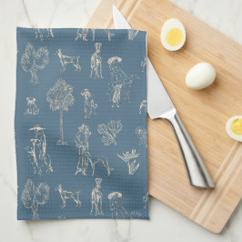 Hunde Lady Toile de Jouy Dark Türkise Geschirrtuch