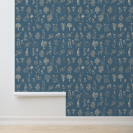 Hunde Lady Toile de Jouy Dark Türkise Tapete