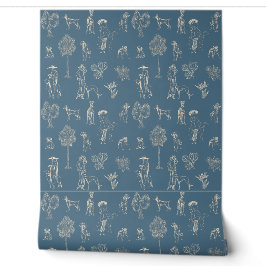 Hunde Lady Toile de Jouy Dark Türkise Tapete