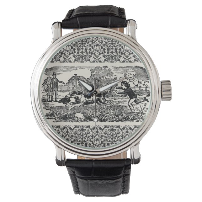 Hunde laufen antike Haustierkunst viktorianische A Armbanduhr (Vorderseite)