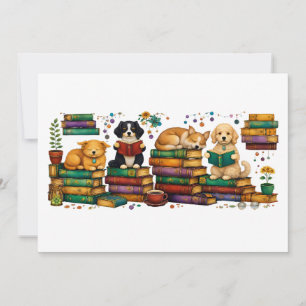 Hunde lesen Bücher Cozy Library Szene Einladung
