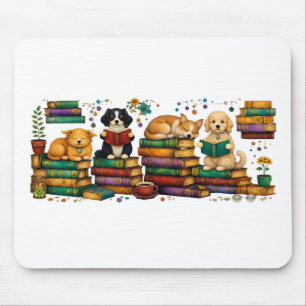 Hunde lesen Bücher Cozy Library Szene Mousepad