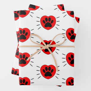 Hunde-Liebhaber-Herz und Pfotenabdruck Geschenkpapier Set