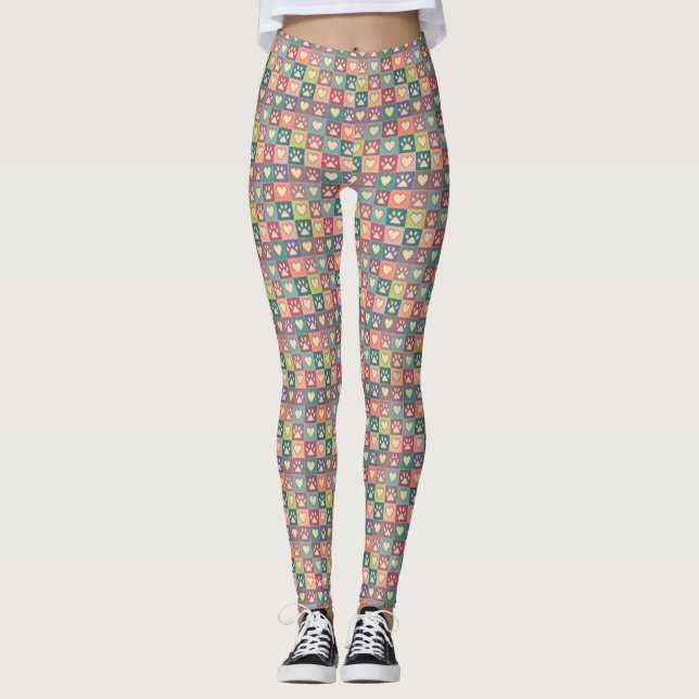 Hunde liebt Paw Prints und Herz-Leggings Leggings (Vorderseite)