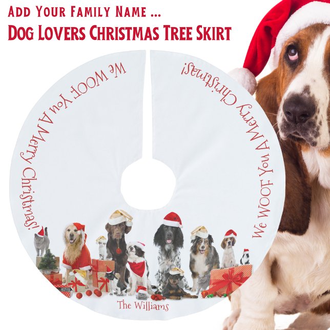 Hunde liebt Weihnachtsbaumrock - Familienname Polyester Weihnachtsbaumdecke (Dog Lovers Christmas Tree Skirt With Family Name)