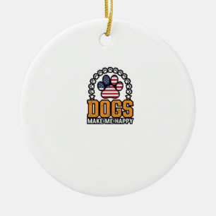 Hunde machen mich glücklich patriotisches Pfoten-V Keramik Ornament