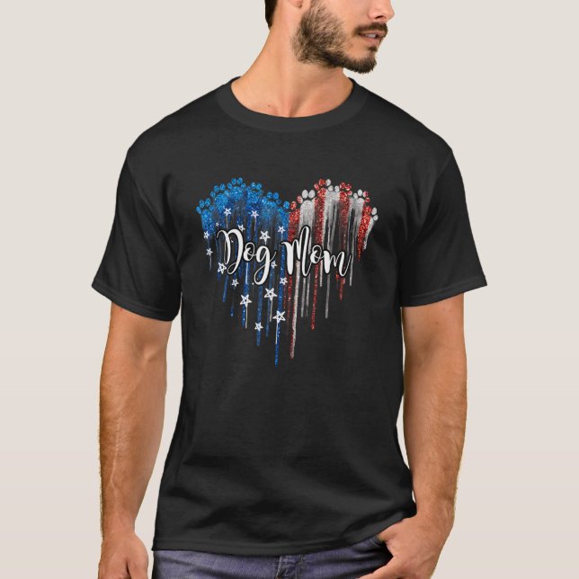 Hunde Mama 4. Juli Tropfen Herz Patriotic Ameri T-Shirt (Vorderseite)