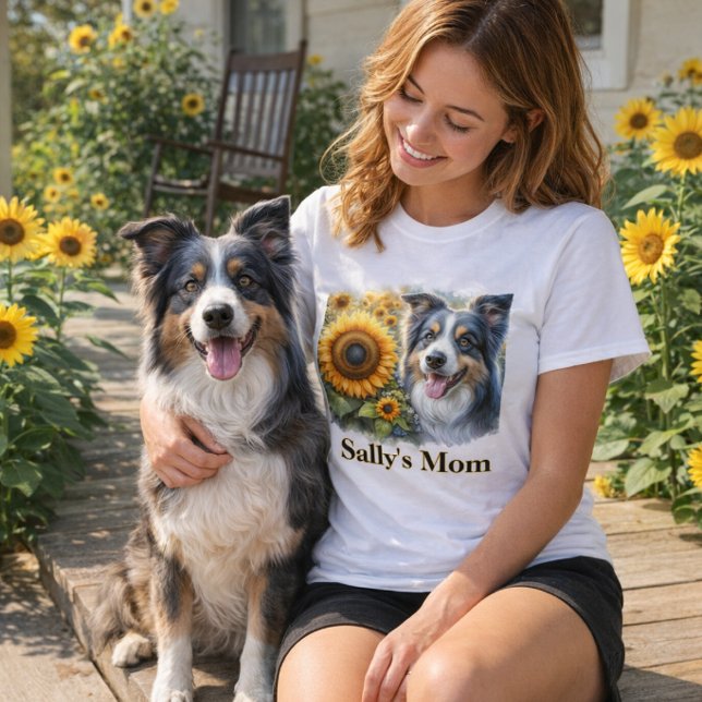 Hunde Mama Border Collie T - Shirt (Summer style "Dog Mom" sunflower and border collie T-shirt. )