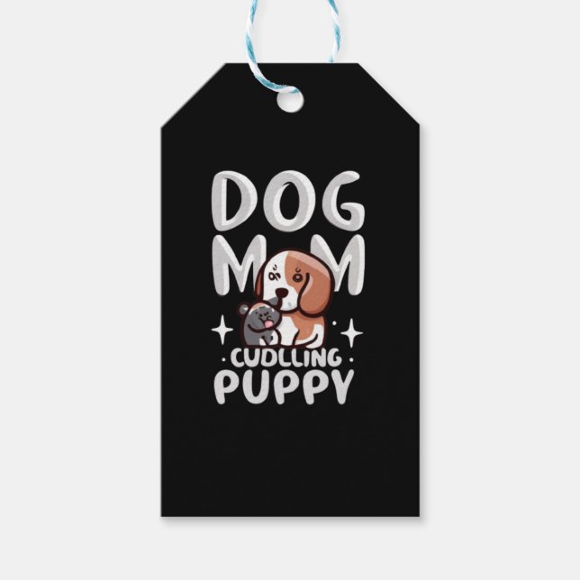 Hunde Mama Cuddling Puppy Geschenkanhänger (Vorderseite)