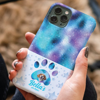 Hunde Mama Foto Custom Blue Glitzer Stars Case-Mate iPhone Hülle