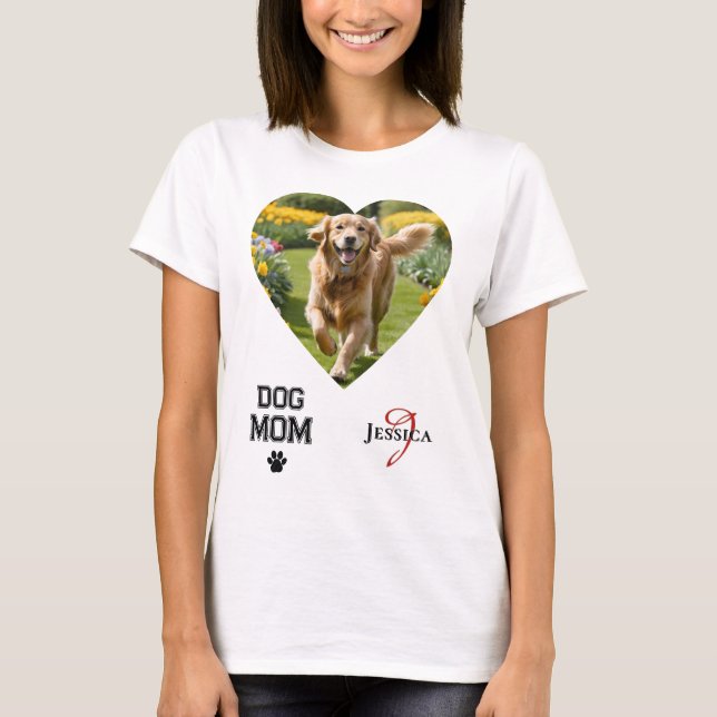 Hunde Mama Herz geformt Fotos Monogramm Paw Print T-Shirt (Vorderseite)