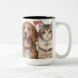 Hunde Mama & Katze Vater - Design der Haustiere Zweifarbige Tasse