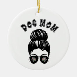 Hunde Mama Messy Bun Black & White Art Keramik Ornament