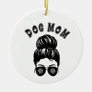 Hunde Mama Messy Bun Black & White Art Keramik Ornament