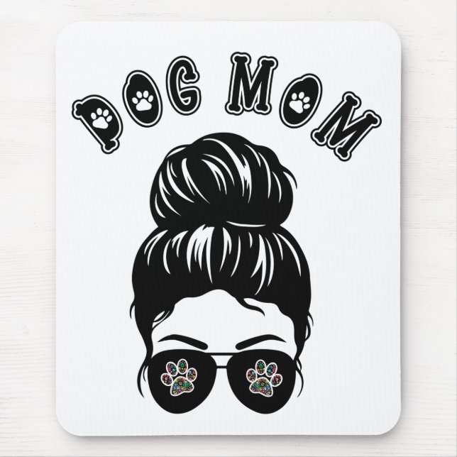 Hunde Mama Messy Bun Black & White Art Mousepad (Vorne)