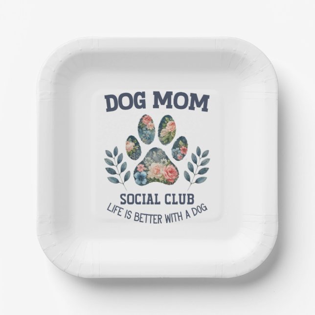 Hunde Mama Paw Floral Pappteller (Vorderseite)