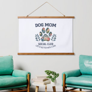 Hunde Mama Paw Floral Wandteppich Mit Holzrahmen