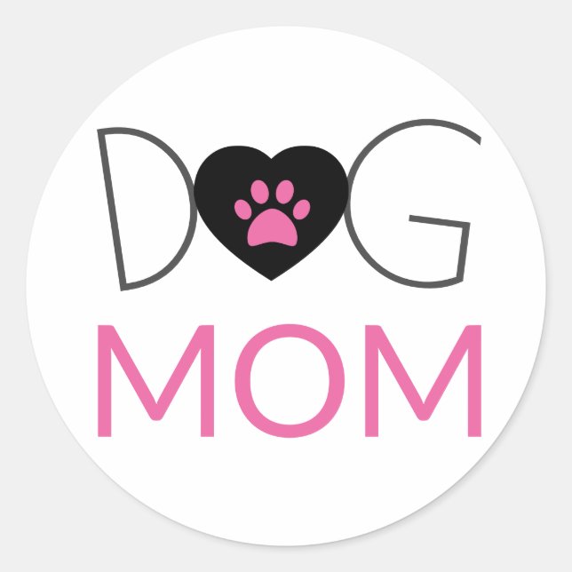 Hunde Mama Paw Print Pink Black Runder Aufkleber (Vorderseite)