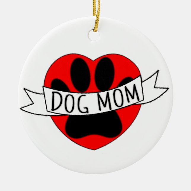Hunde Mama Paw und Rotes Herz Zeichnend Keramik Ornament (Vorne)