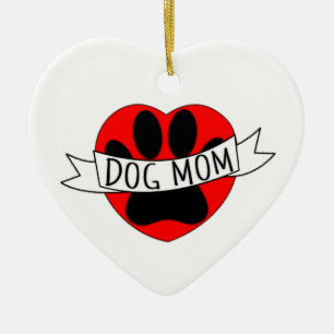 Hunde Mama Paw und Rotes Herz Zeichnend Keramik Ornament