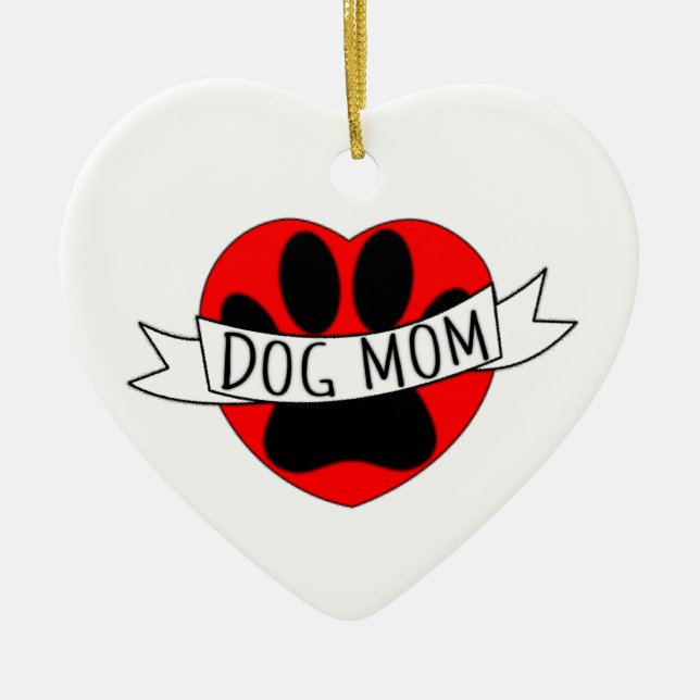 Hunde Mama Paw und Rotes Herz Zeichnend Keramik Ornament (Vorne)