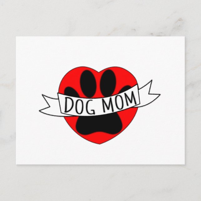 Hunde Mama Paw und Rotes Herz Zeichnend Postkarte (Vorderseite)