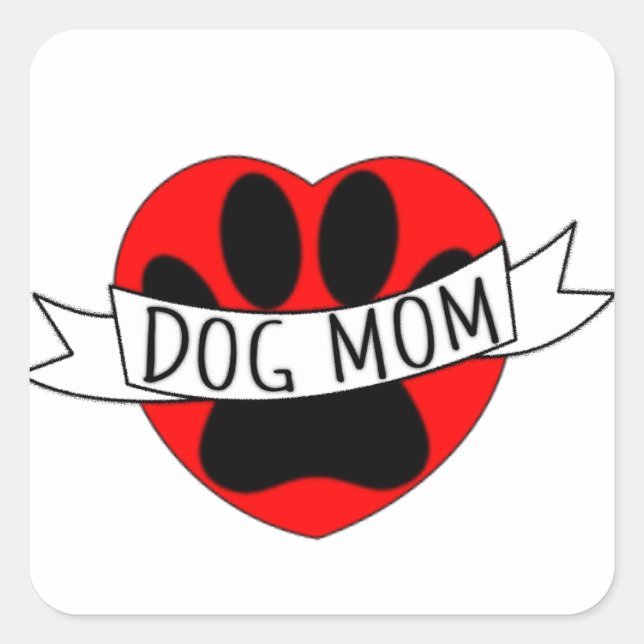 Hunde Mama Paw und Rotes Herz Zeichnend Quadratischer Aufkleber (Vorderseite)
