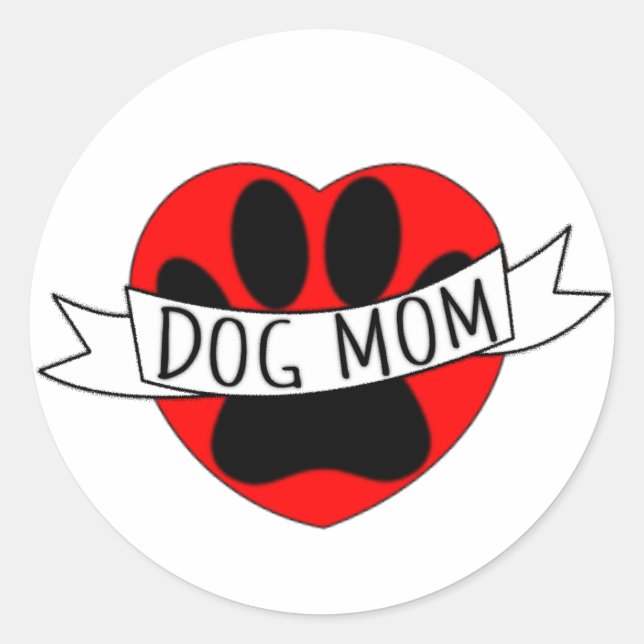 Hunde Mama Paw und Rotes Herz Zeichnend Runder Aufkleber (Vorderseite)