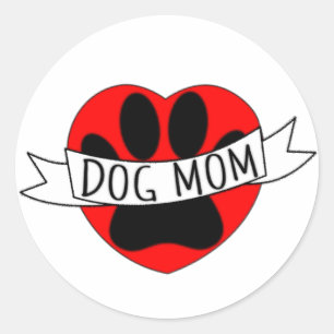 Hunde Mama Paw und Rotes Herz Zeichnend Runder Aufkleber