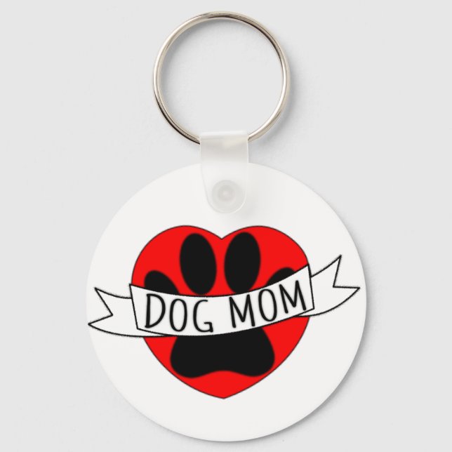 Hunde Mama Paw und Rotes Herz Zeichnend Schlüsselanhänger (Vorderseite)
