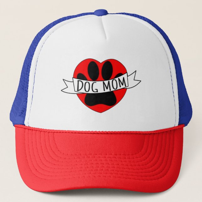 Hunde Mama Paw und Rotes Herz Zeichnend T - Shirt Truckerkappe (Vorderseite)