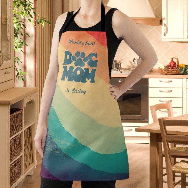 Hunde Mama Retro Rainbow Personalisiert Schürze (Von Creator hochgeladen)