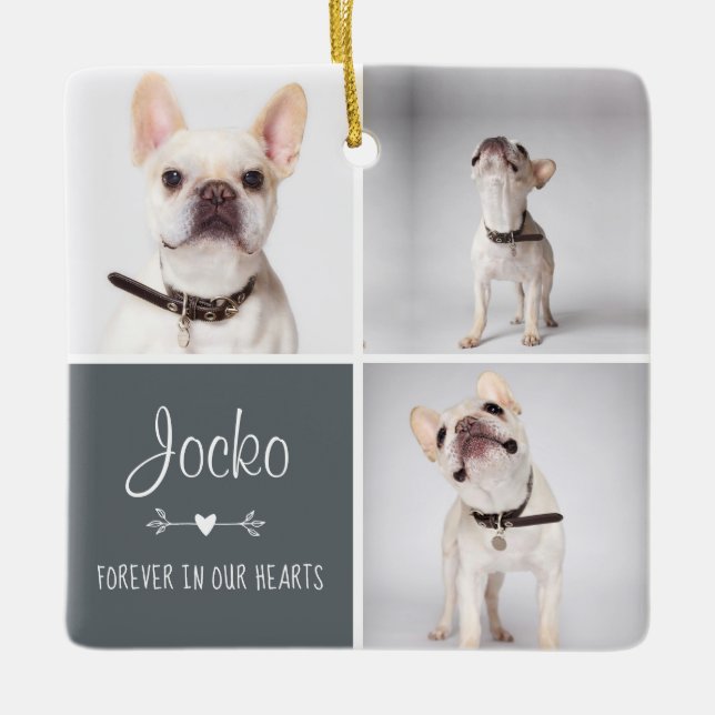 Hunde-Memorial Pet Loss Keepake Foto Collage Keramikornament (Vorderseite)