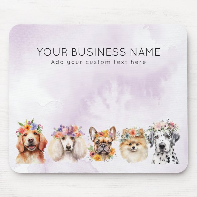 Hunde mit Blume, Aquarell lila Mousepad (Vorne)