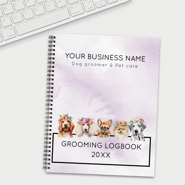 Hunde mit Blume, Aquarell lila Notizbuch (Von Creator hochgeladen)