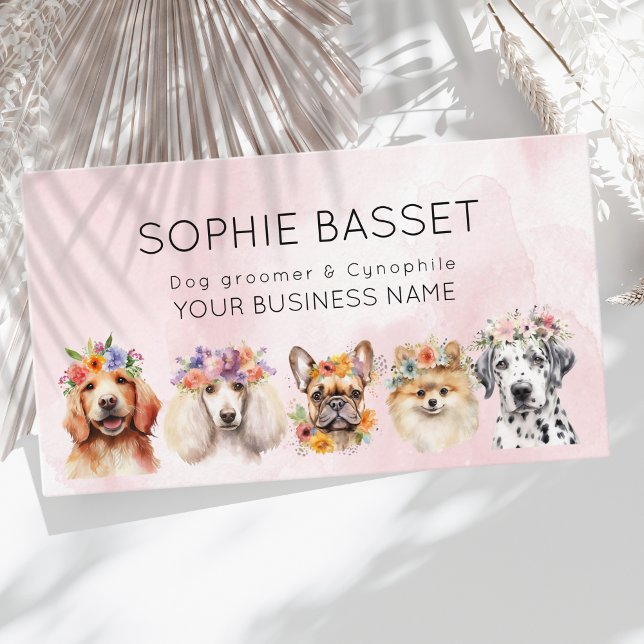 Hunde mit Blume, Aquarellfarbe Visitenkarte (Von Creator hochgeladen)