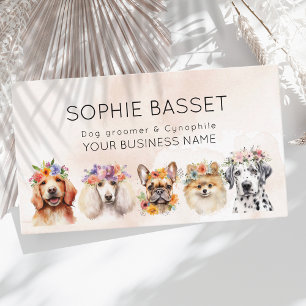 Hunde mit Blume, beige Aquarelltöne Visitenkarte
