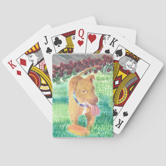 Hunde mit Frisbee und Rose Spielkarten (Rückseite)