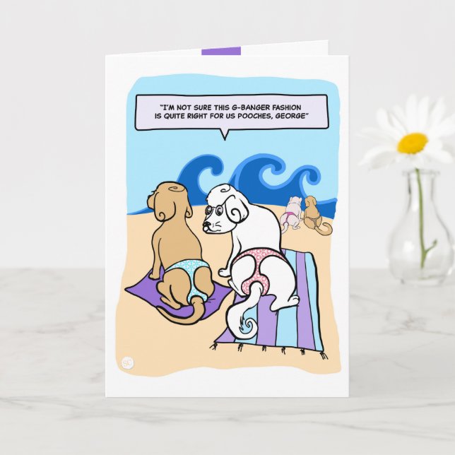Hunde mit G-Strings Beach Funny Cartoon Card Karte (Kleine Pflanze)
