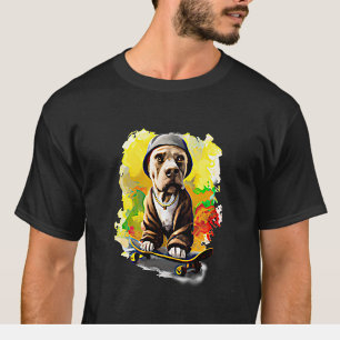 Hunde mit Helm auf einem Skateboard T-Shirt