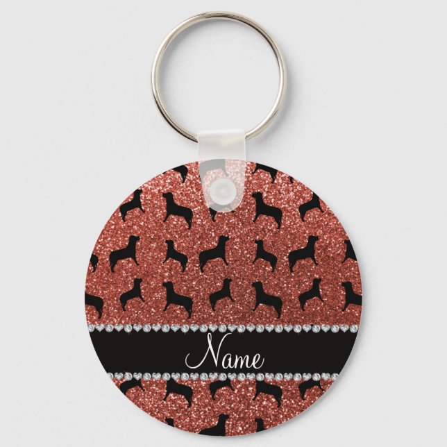 Hunde mit personalisiertem Namen, hellorange Glitz Schlüsselanhänger (Vorderseite)