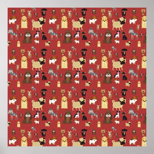 Hunde mit rotem Hintergrund Poster (Vorne)