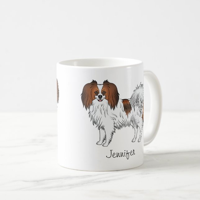 Hunde mit rotem Sable Phalène Cartoon mit Individu Kaffeetasse (VorderseiteRechts)